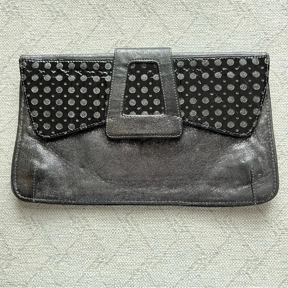Abas Black Patent Leather and Silver Metallic-look Clutch